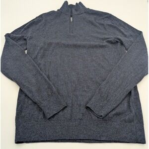 Fairlane Mens Large 100% Merino Wool Quarter Zip Pullover Sweater Luxury Blue